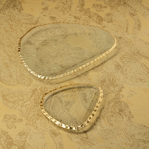 Clear Textured Organic Shape Plate with Jagged Gold Rim - Large-Blue Hand Home