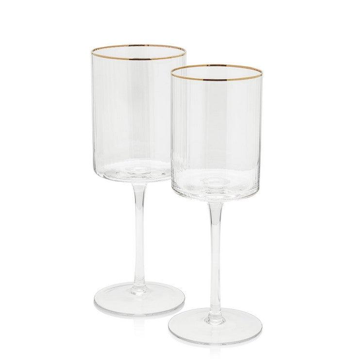 Optic Red Wine Glass with Gold Rim-Blue Hand Home