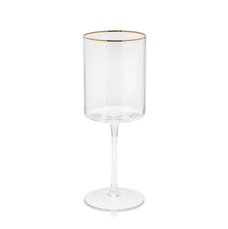 Optic Red Wine Glass with Gold Rim-Blue Hand Home