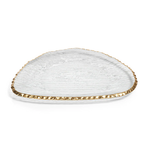 Clear Textured Organic Shape Plate with Jagged Gold Rim - Large-Blue Hand Home