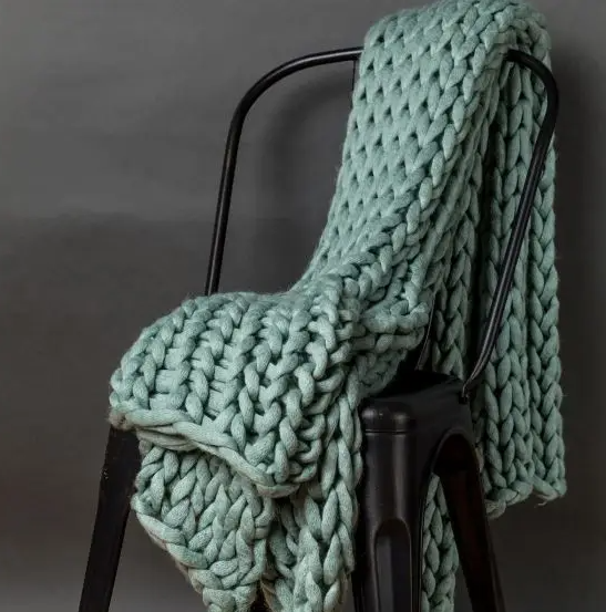 Chunky Knit Throw-American Heritage Textile-Blue Hand Home