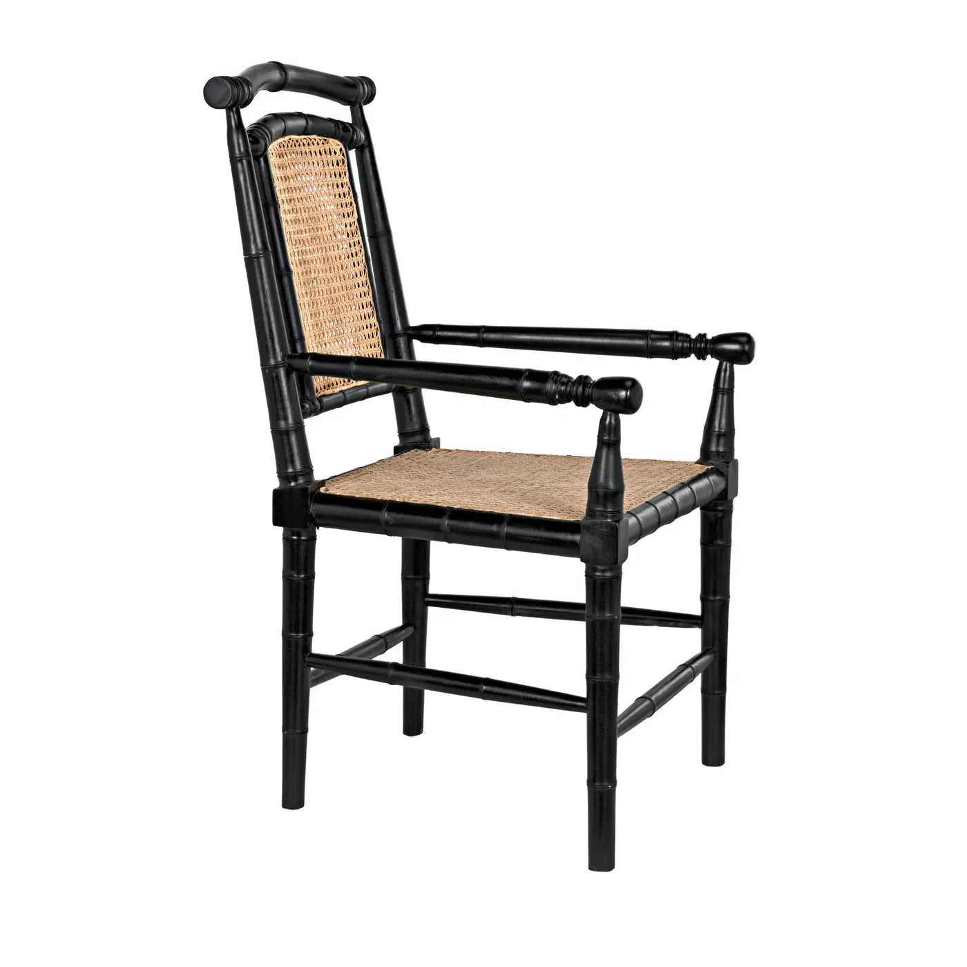 Colonial Bamboo Arm Chair, Hand Rubbed Black Blue Hand Home