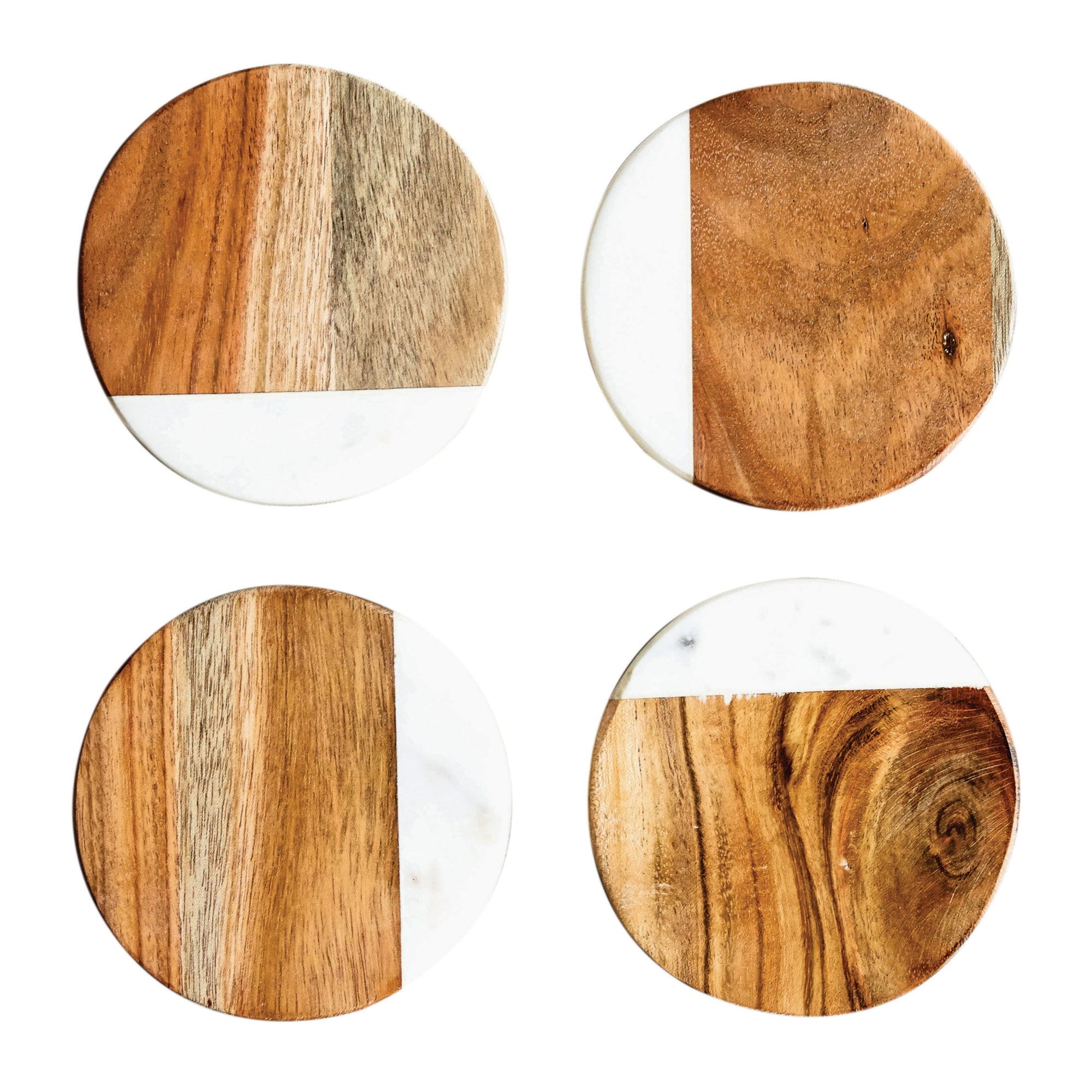 Marble and Mango Wood Coasters, Set of 4-Blue Hand Home