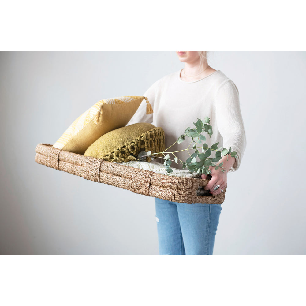 Hand-Woven Bankuan Tray with Handles-Blue Hand Home
