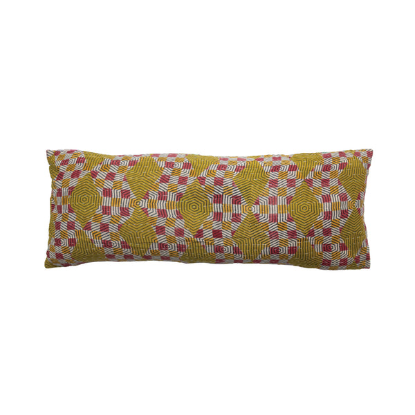 36" x 14" Vintage Kantha Patchwork Lumbar Pillow "Sleeps with Dogs"-Blue Hand Home