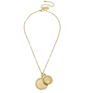 Susan Shaw Handcast Gold Double Circle w/ Dots Chain Necklace-Susan Shaw Jewelry-Blue Hand Home