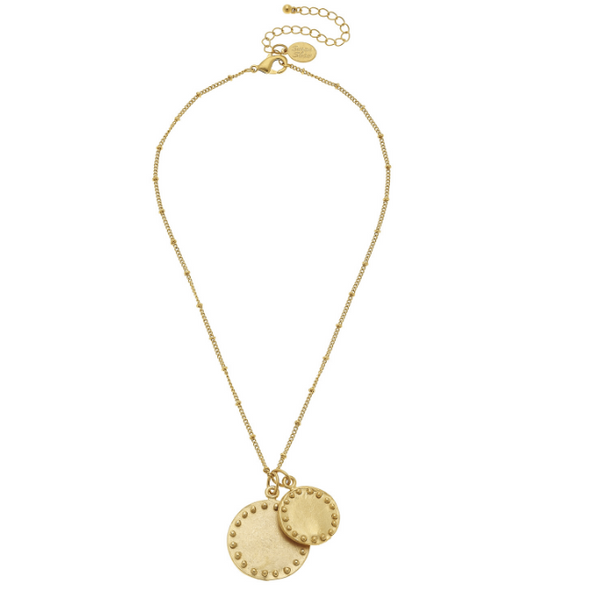Susan Shaw Handcast Gold Double Circle w/ Dots Chain Necklace-Susan Shaw Jewelry-Blue Hand Home