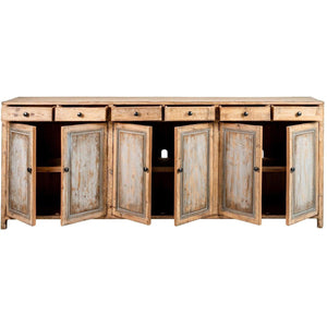 Greta Long Cabinet Antique Natural With Antique Grey Doors-Olde Door Company-Blue Hand Home