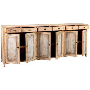 Greta Long Cabinet Antique Natural With Antique Grey Doors-Olde Door Company-Blue Hand Home