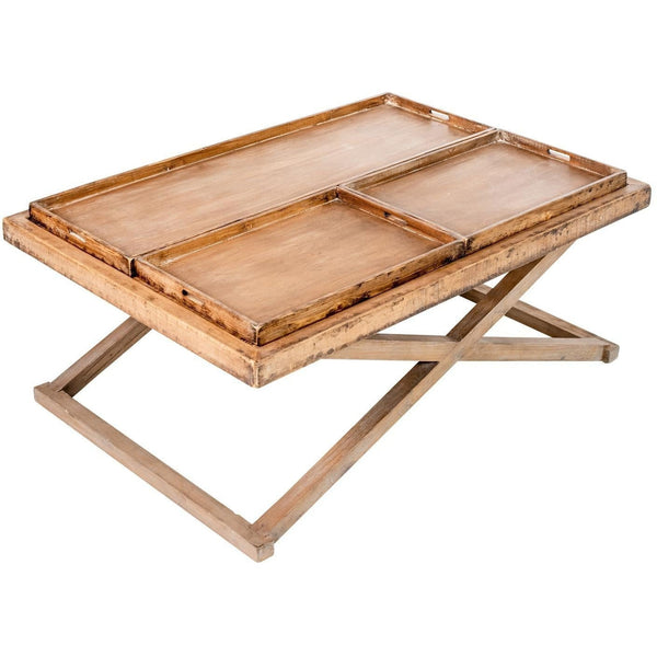 Penelope Coffee Table With Trays Antique Natural Top / Medium Grey Base-Olde Door Company-Blue Hand Home
