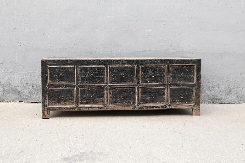 Black And Worn Pine Cabinet-Organic Restoration-Blue Hand Home
