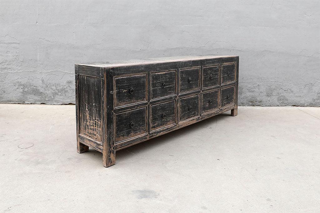Black And Worn Pine Cabinet-Organic Restoration-Blue Hand Home