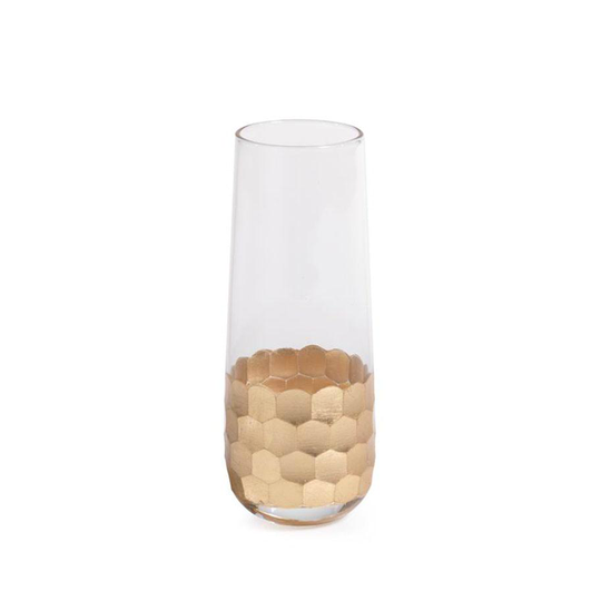 Fez Cut Stemless Champagne Glass with Gold Leaf