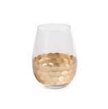 Fez Cut Stemless Wine Glass with Gold Leaf-Blue Hand Home