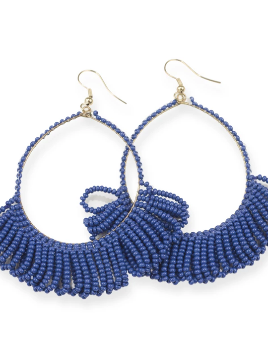 Fringe Hoop Seed Bead Earrings - 3.5