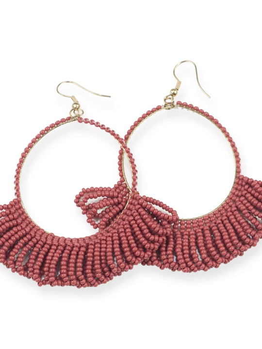 Fringe Hoop Seed Bead Earrings - 3.5