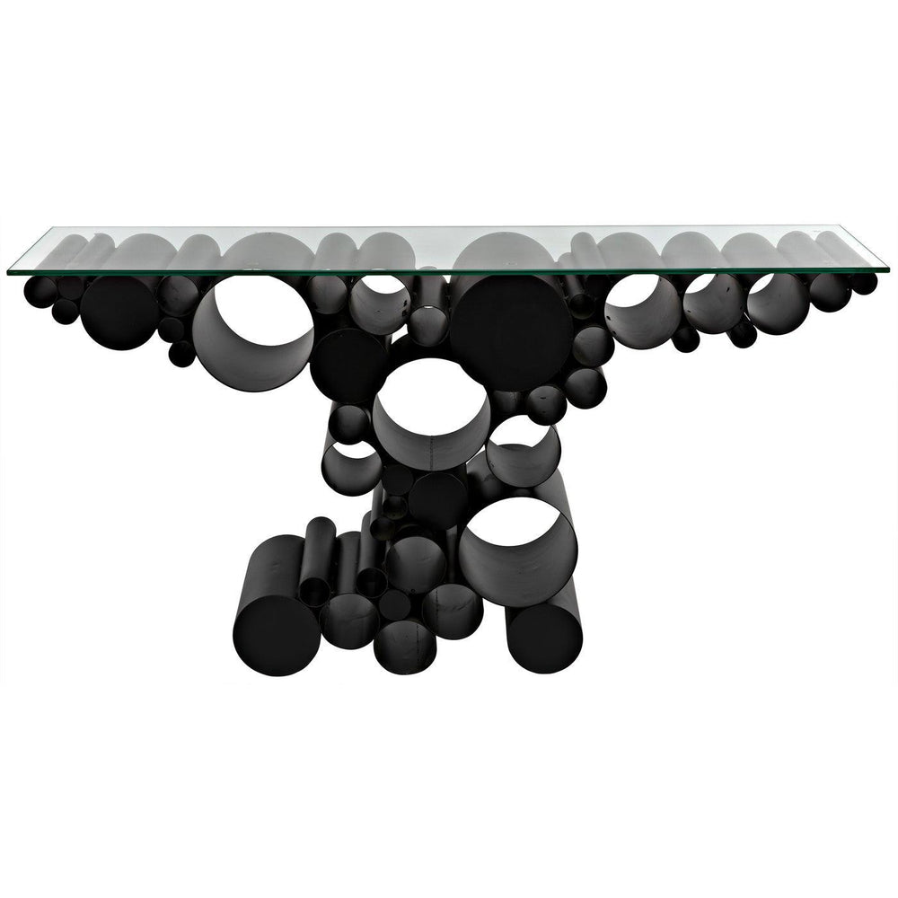 Noir Paradox Console, Black Steel with Glass Top-Noir Furniture-Blue Hand Home