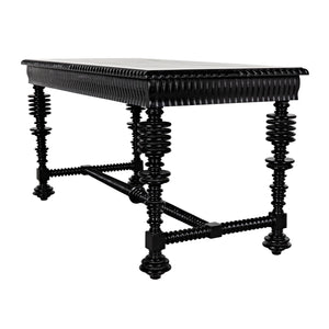 Noir Portuguese Desk, Small (60"), Hand Rubbed Black-Noir Furniture-Blue Hand Home