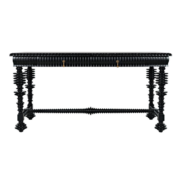 Noir Portuguese Desk, Small (60"), Hand Rubbed Black-Noir Furniture-Blue Hand Home
