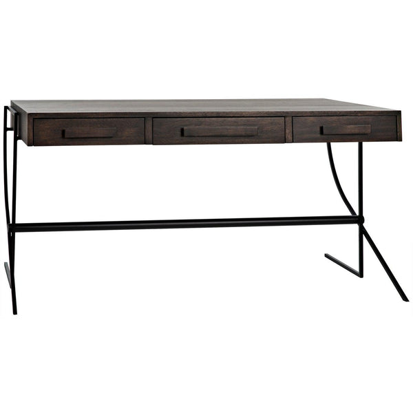 Noir Frank Desk, Ebony Walnut with Steel-Noir Furniture-Blue Hand Home