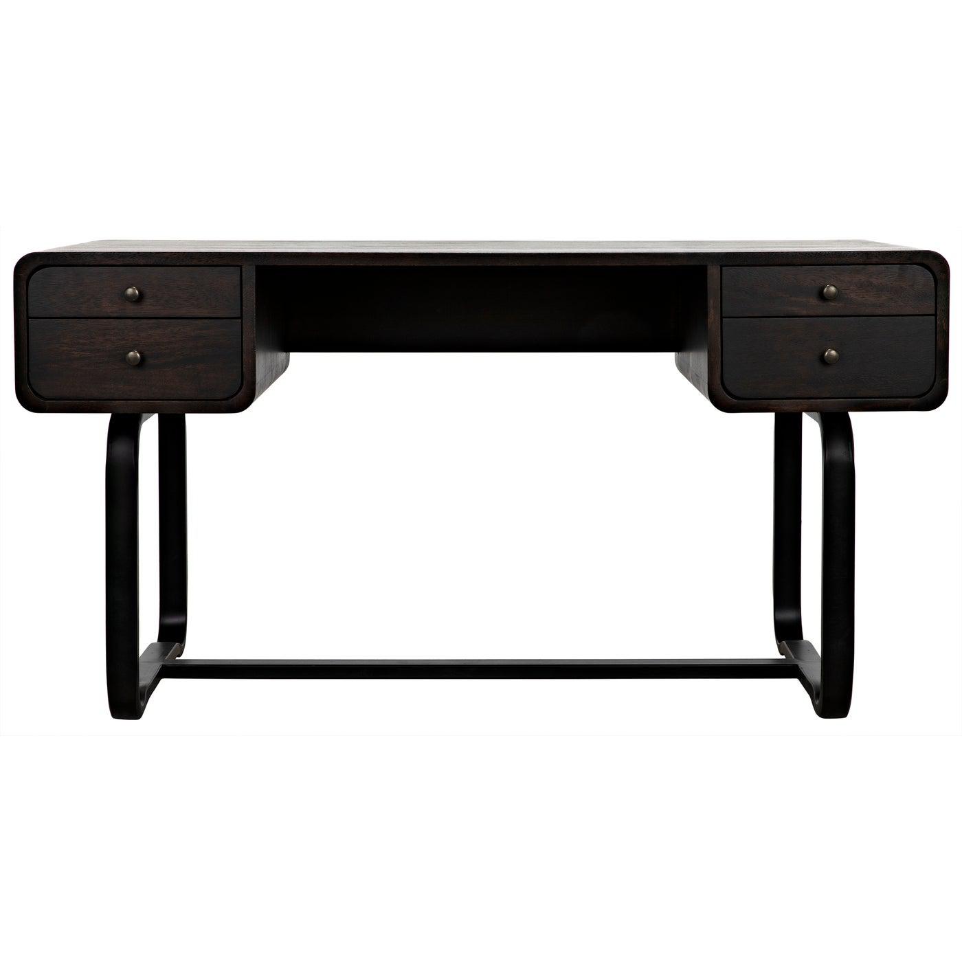 Noir Voltes Desk, Ebony Walnut with Black Steel-Noir Furniture-Blue Hand Home