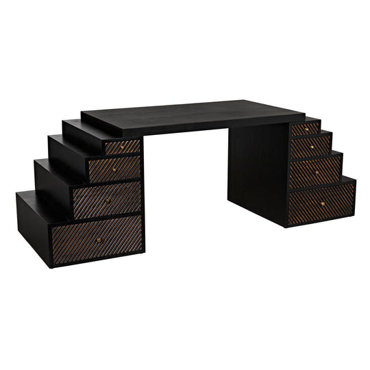 Ambidextrous Desk, Hand Rubbed Black with Light Brown Trim