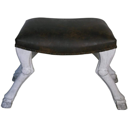 Noir Claw Leg Saddle Stool w/ Leather, White Weathered-Noir Furniture-Blue Hand Home