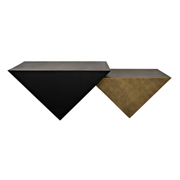Noir Amboss Coffee Table, Black Metal, Aged Brass Finish-Noir Furniture-Blue Hand Home