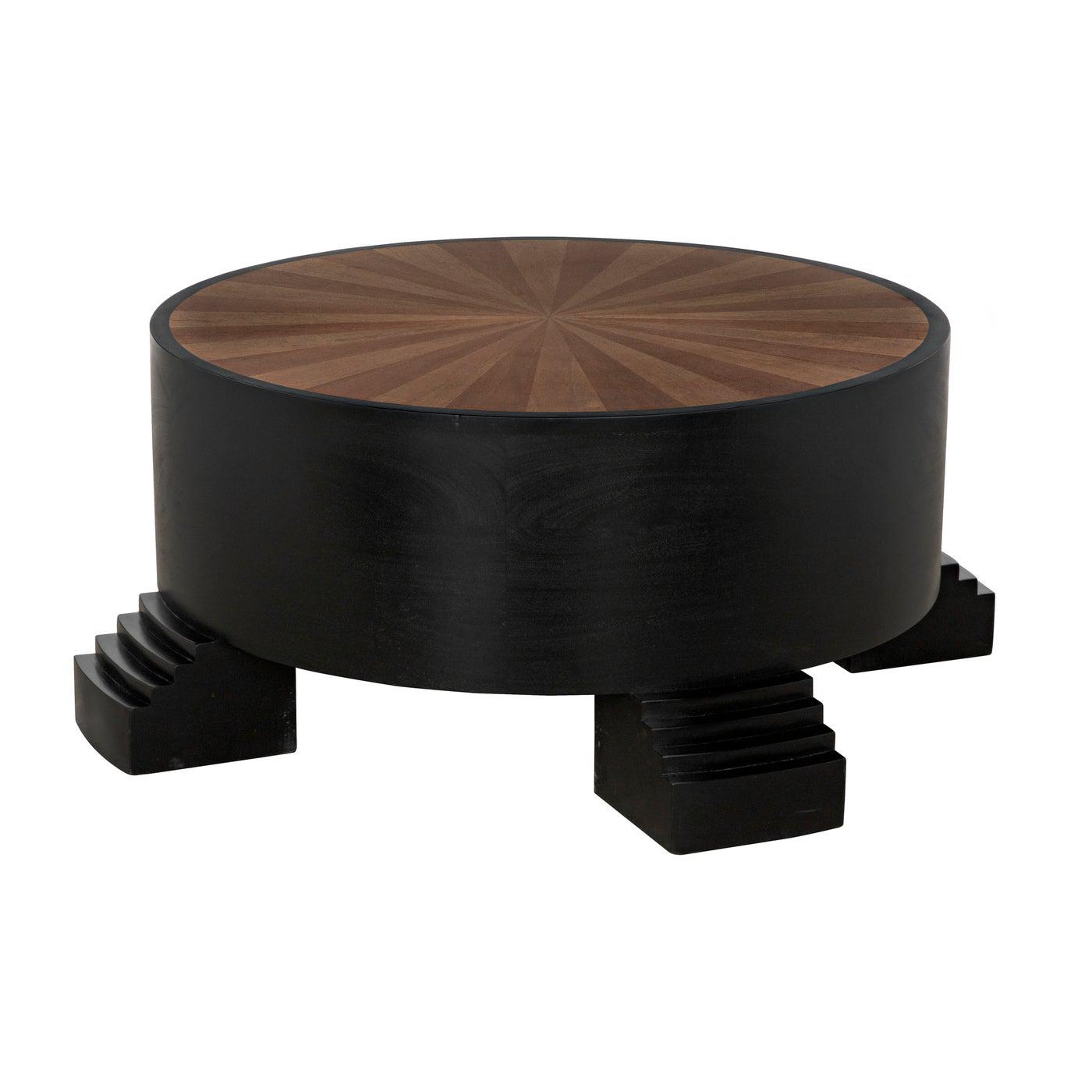 Tambour Coffee Table, Hand Rubbed Black with Veneer Top