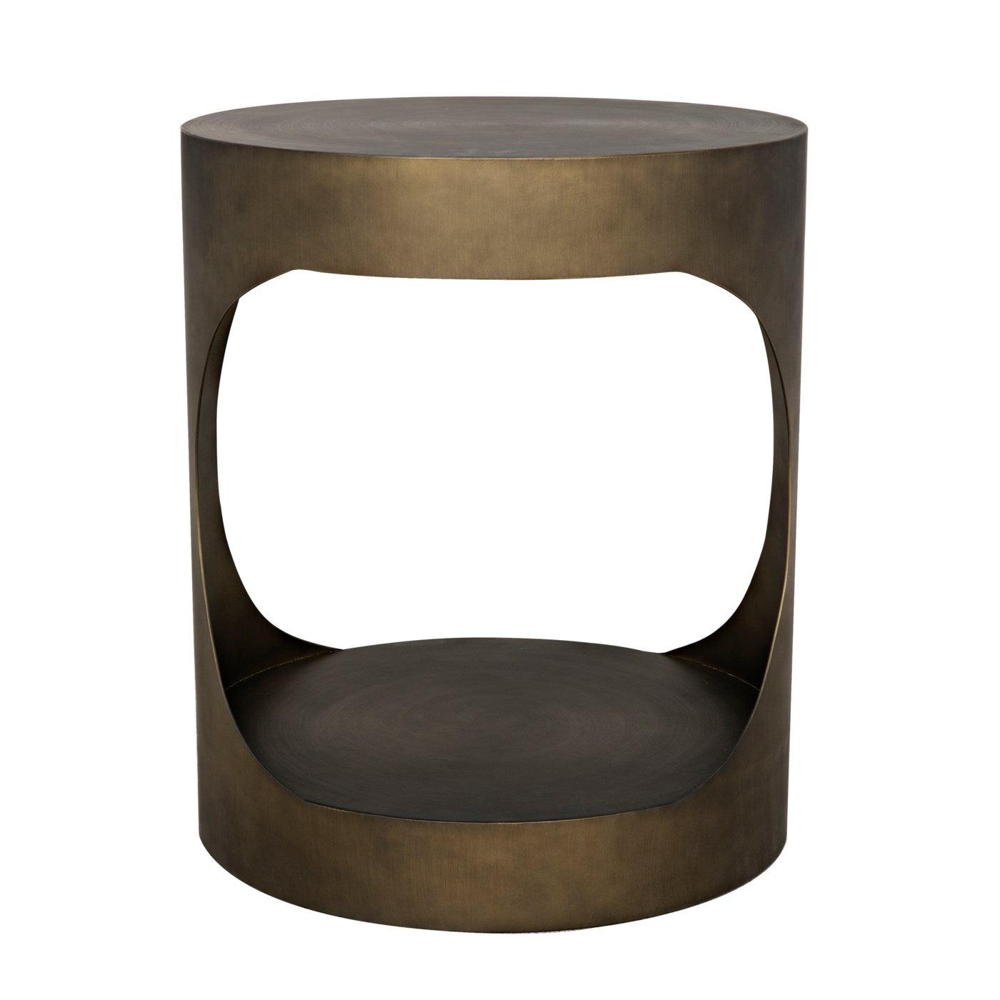 Noir Eclipse Round Side Table, Metal with Aged Brass Finish-Noir Furniture-Blue Hand Home
