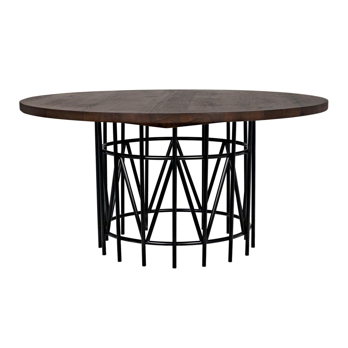 Silberman Dining Table, Dark Walnut W/Black Steel Base