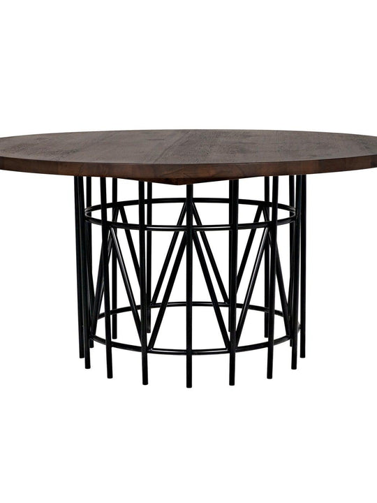 Silberman Dining Table, Dark Walnut W/Black Steel Base