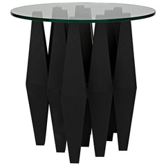 Noir Soldier Side Table, Black Steel with Glass Top-Noir Furniture-Blue Hand Home