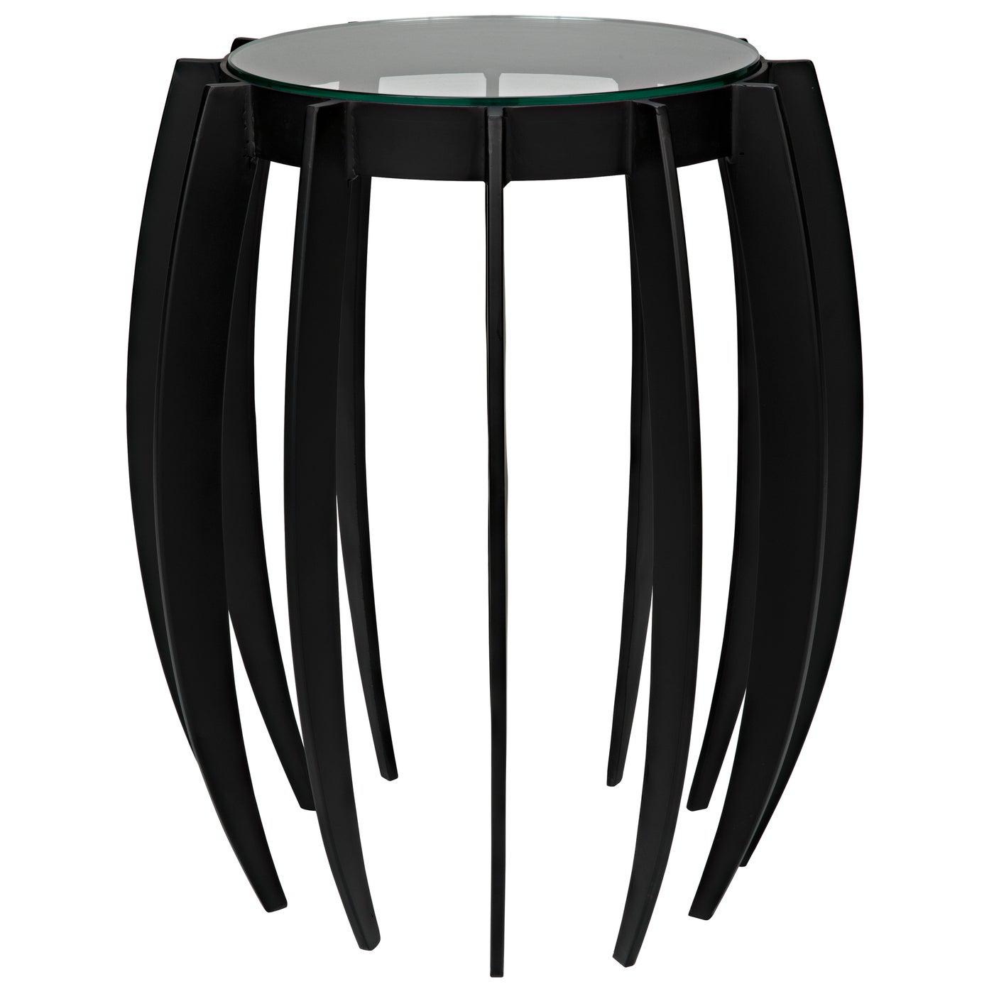 Noir Spikes Side Table, Black Steel with Glass Top-Noir Furniture-Blue Hand Home