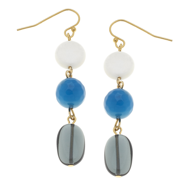 Susan Shaw Handcast Gold Genuine White Turquoise & Agate Drop Earrings-Susan Shaw Jewelry-Blue Hand Home