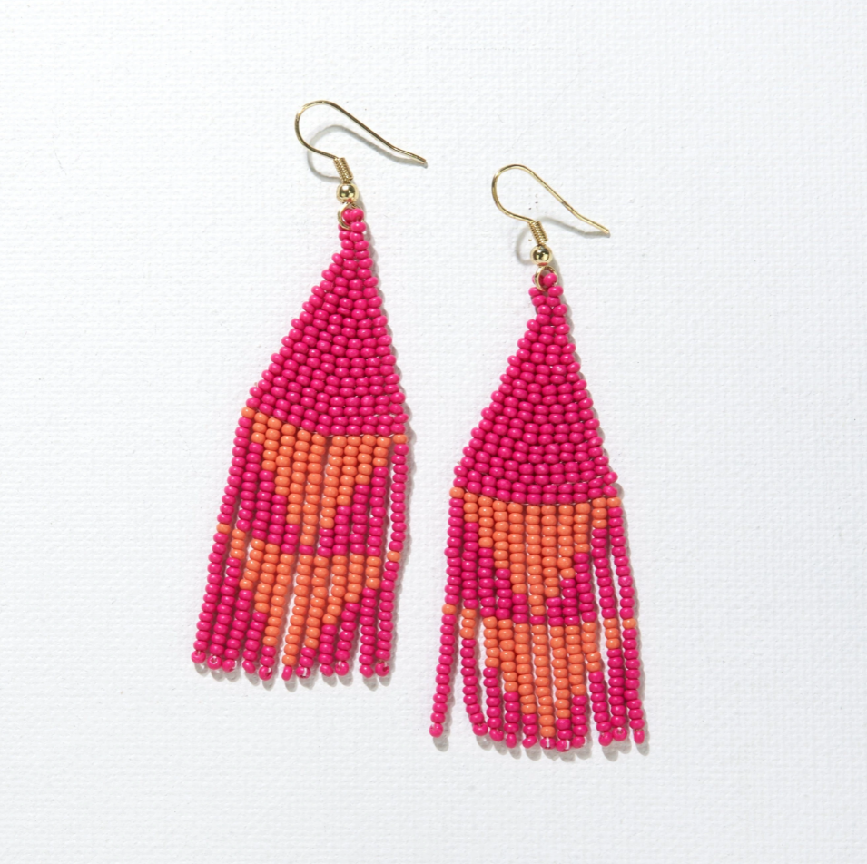 Hot Pink with Coral Triangles Earrings-Ink + Alloy-Blue Hand Home