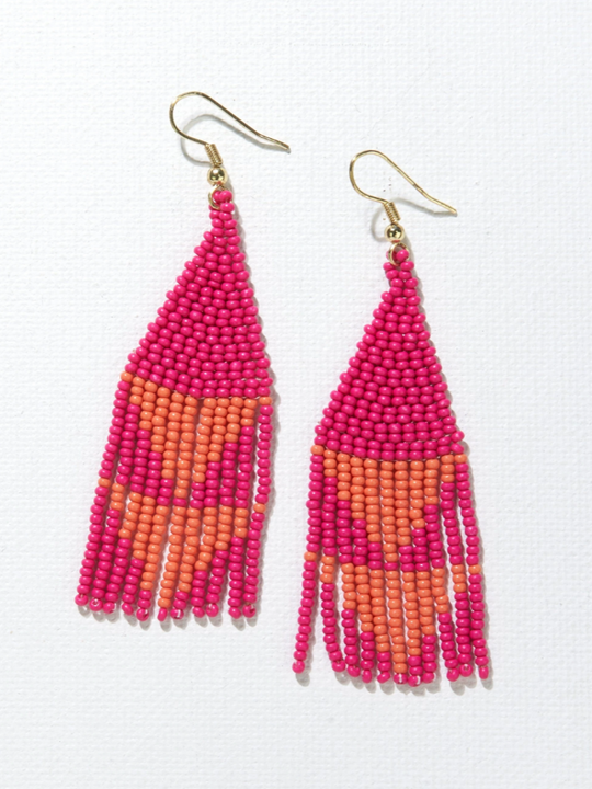 Hot Pink with Coral Triangles Earrings