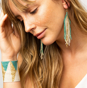 Ivory With Teal Ombre Luxe Earring-Ink + Alloy-Blue Hand Home