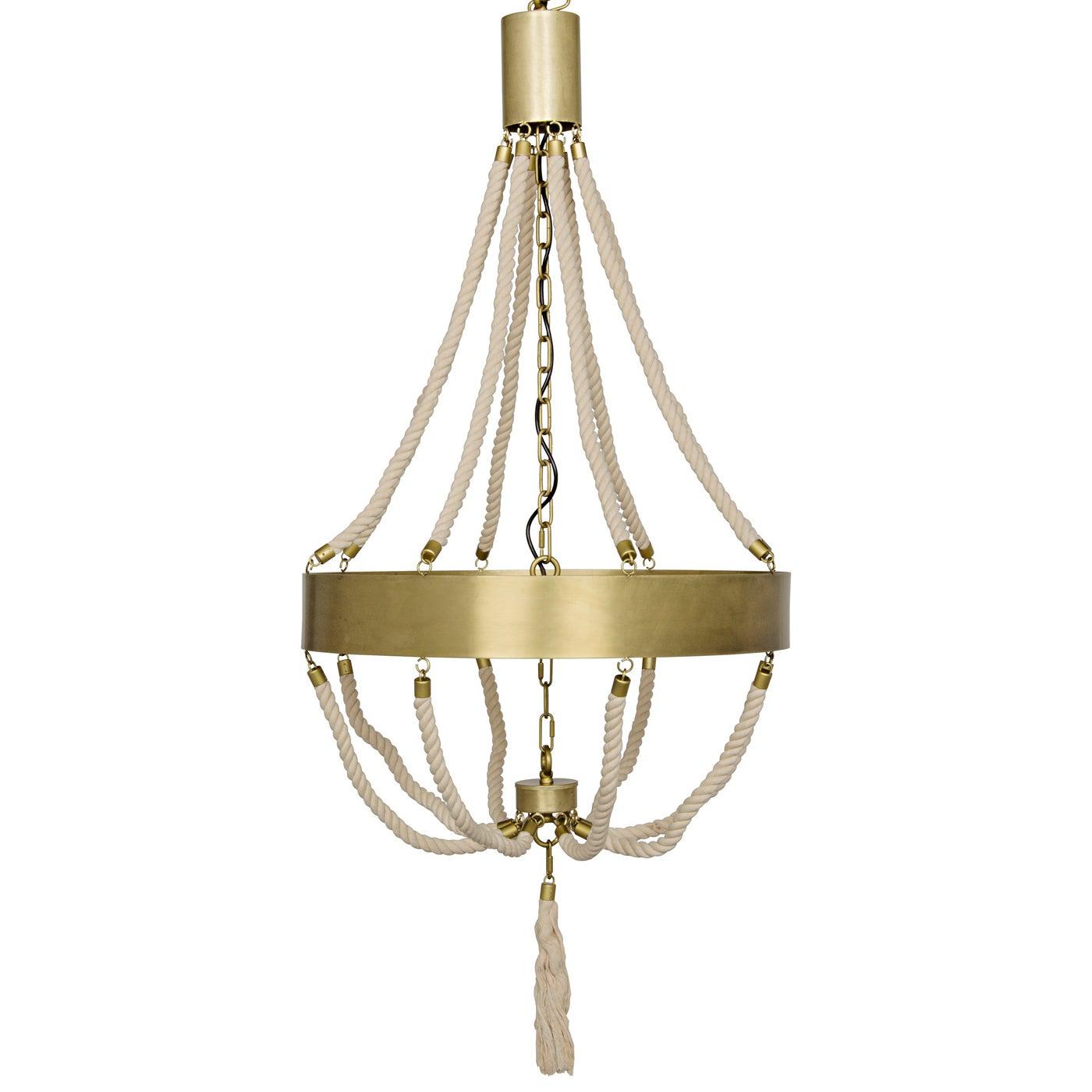 Alec Chandelier, Antique Brass and Rope