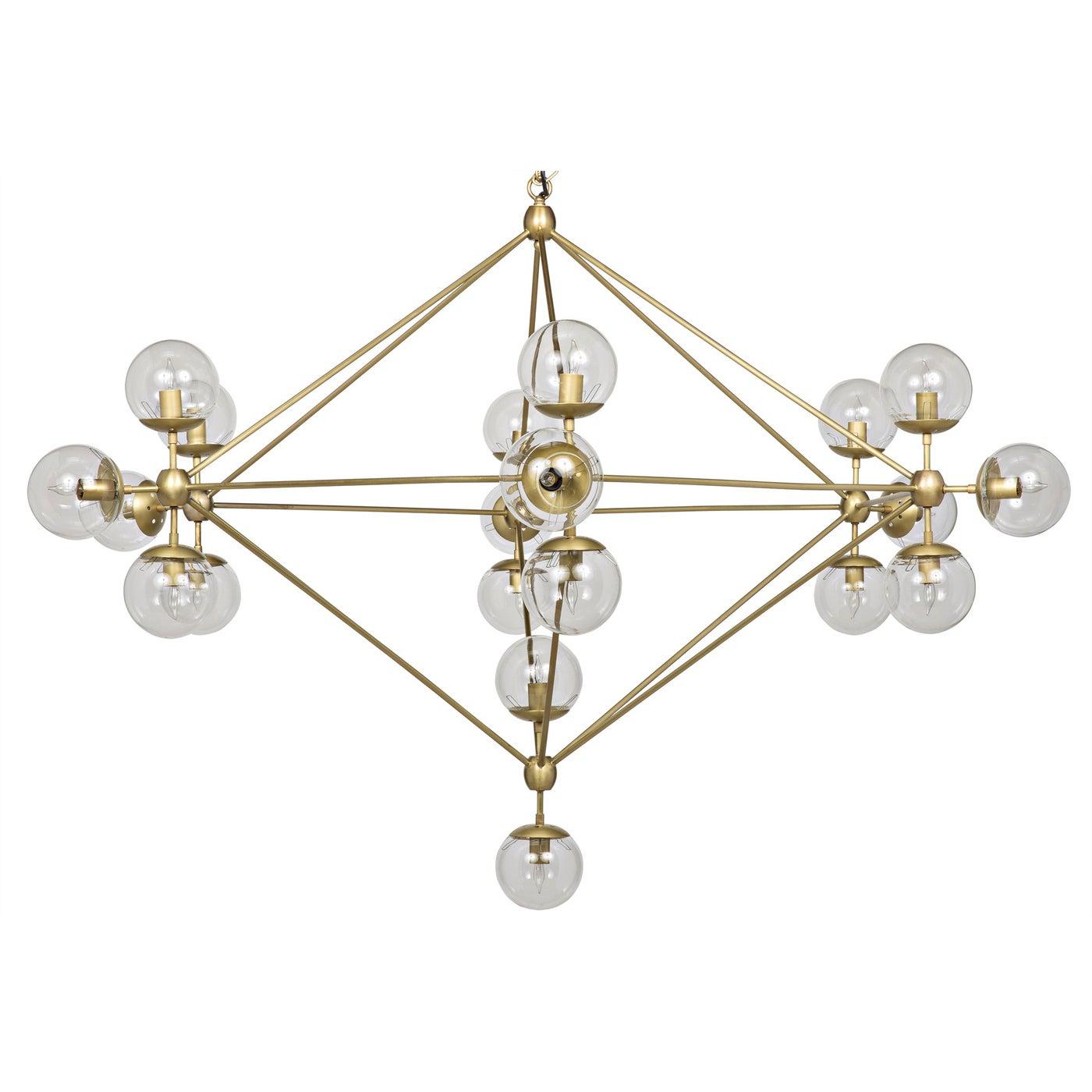 Pluto Chandelier, Large, Metal with Brass Finish and Glass