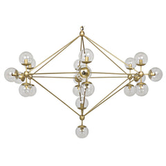 Pluto Chandelier, Large, Metal with Brass Finish and Glass