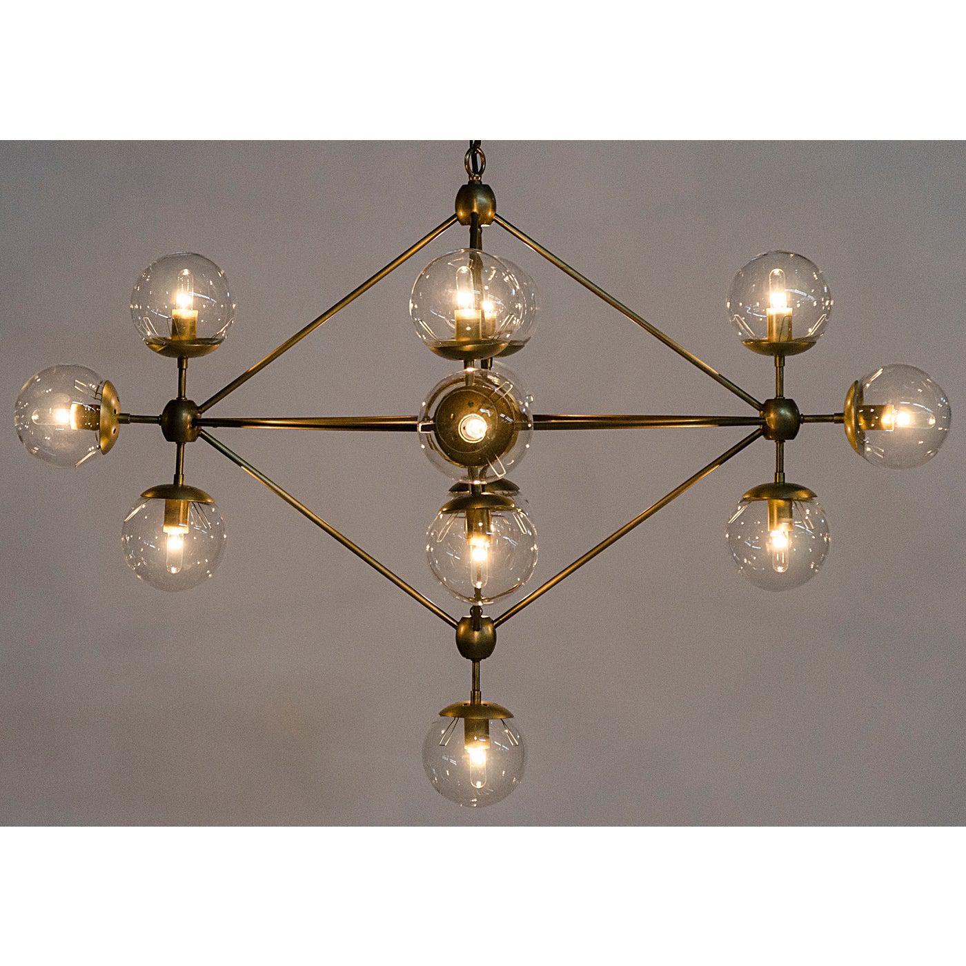 Pluto Chandelier, Small, Metal with Brass Finish and Glass-Noir Furniture-Blue Hand Home