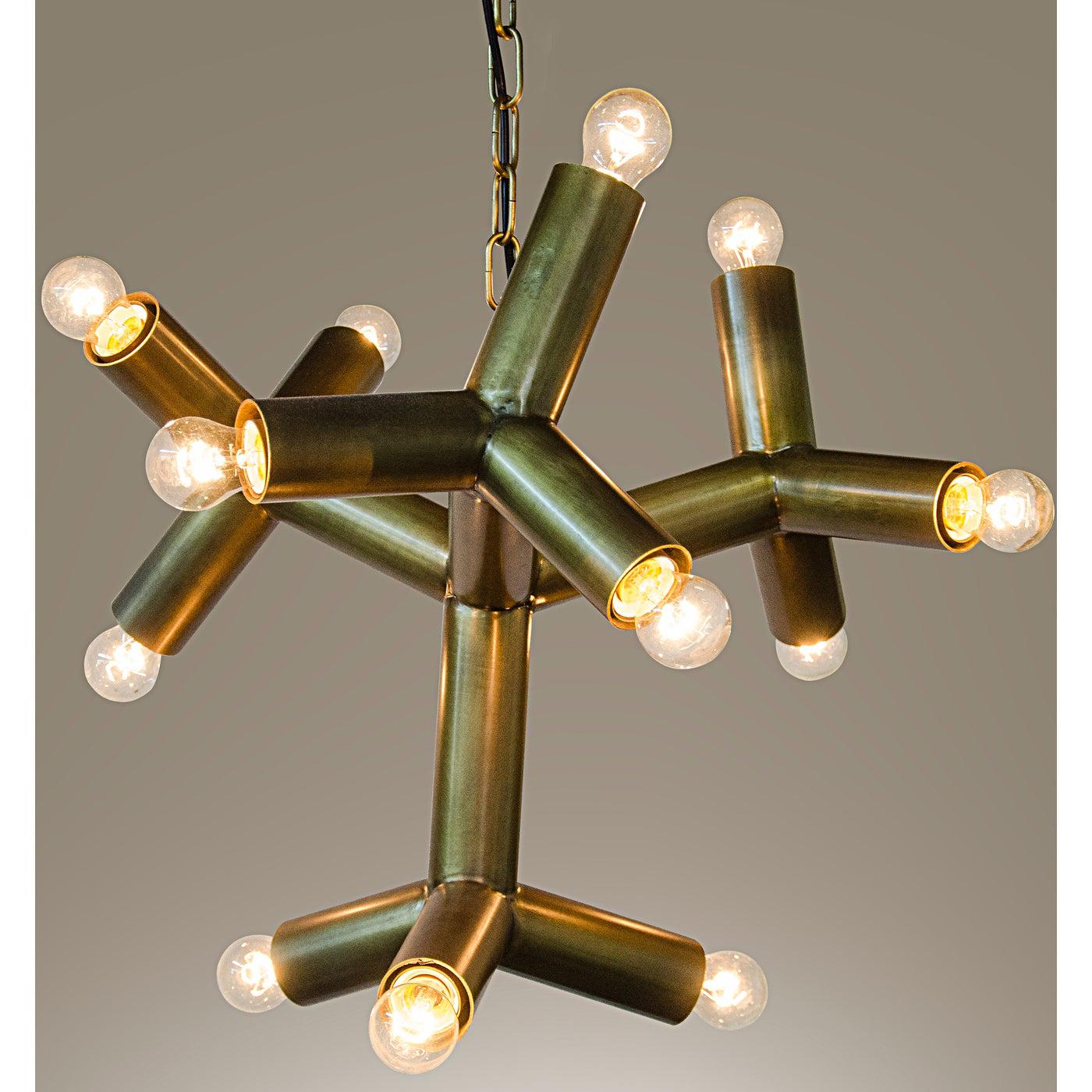 Snow Flake Chandelier, Metal with Brass Finish