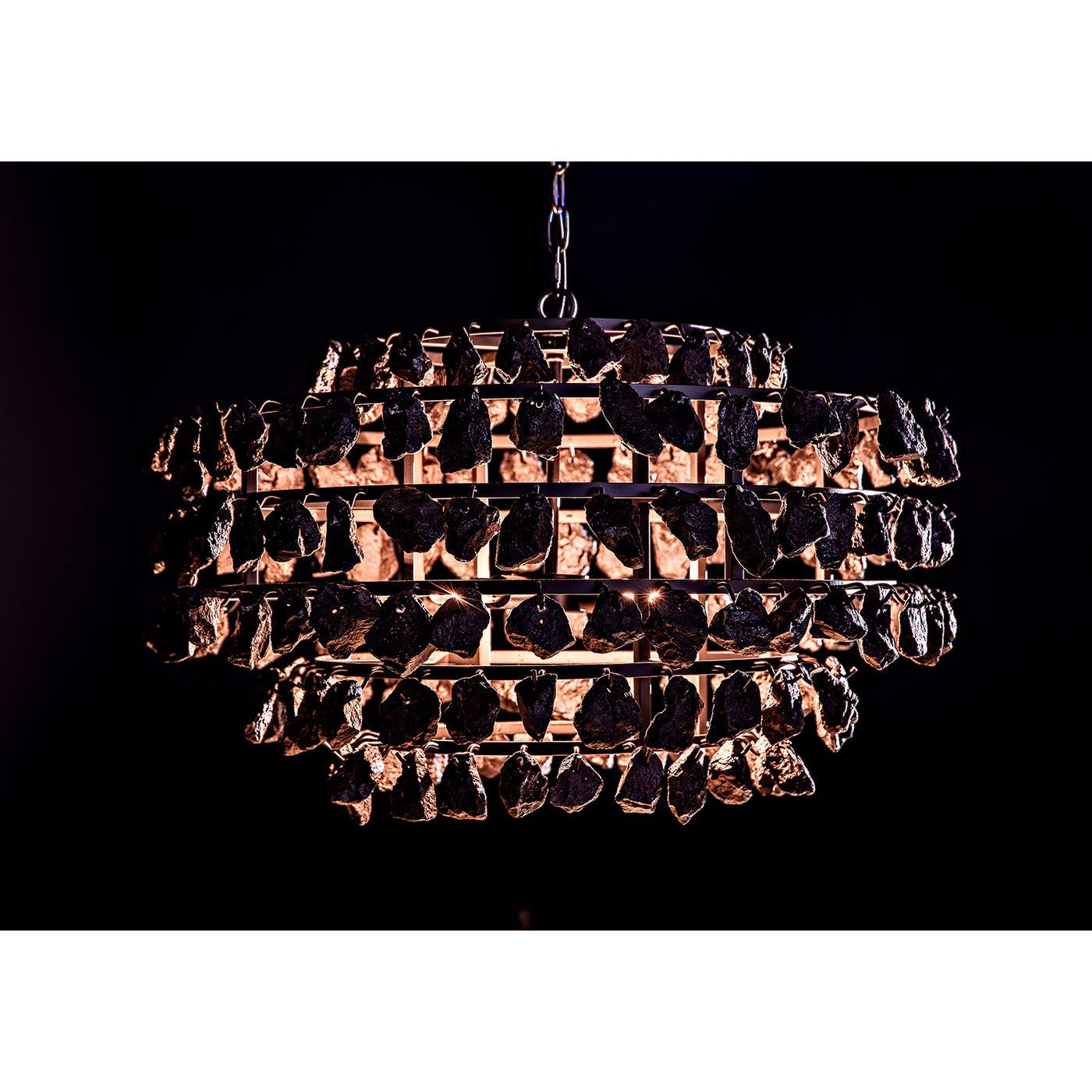 Vulcan Chandelier, Black Steel with Black Glass