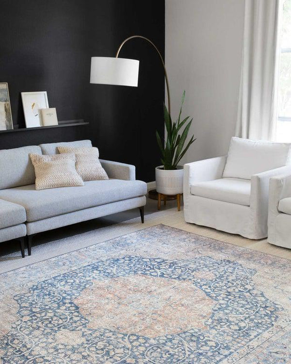 Loloi Rugs Layla Collection - LAY-07 Blue/Tangerine-Loloi Rugs-Blue Hand Home