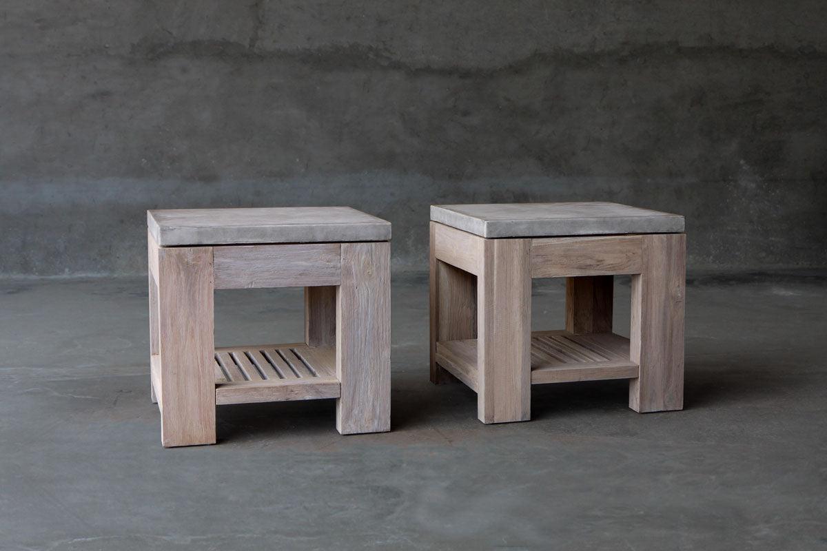 Concrete &amp; Reclaimed Teak Side Table-Organic Restoration-Blue Hand Home