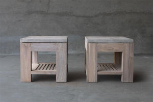 Concrete & Reclaimed Teak Side Table-Organic Restoration-Blue Hand Home