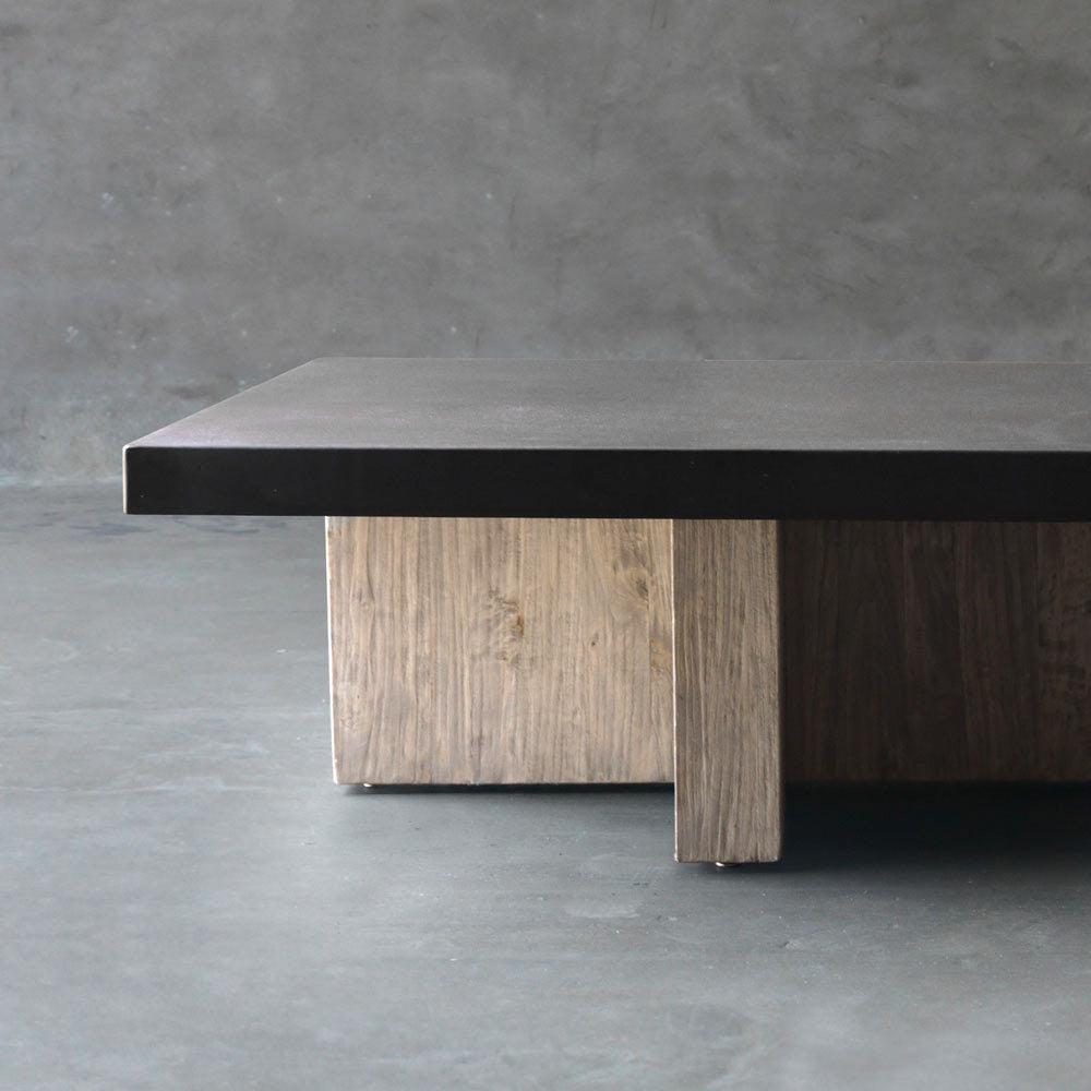 Concrete Top with Reclaimed Elm "T" Base-Organic Restoration-Blue Hand Home