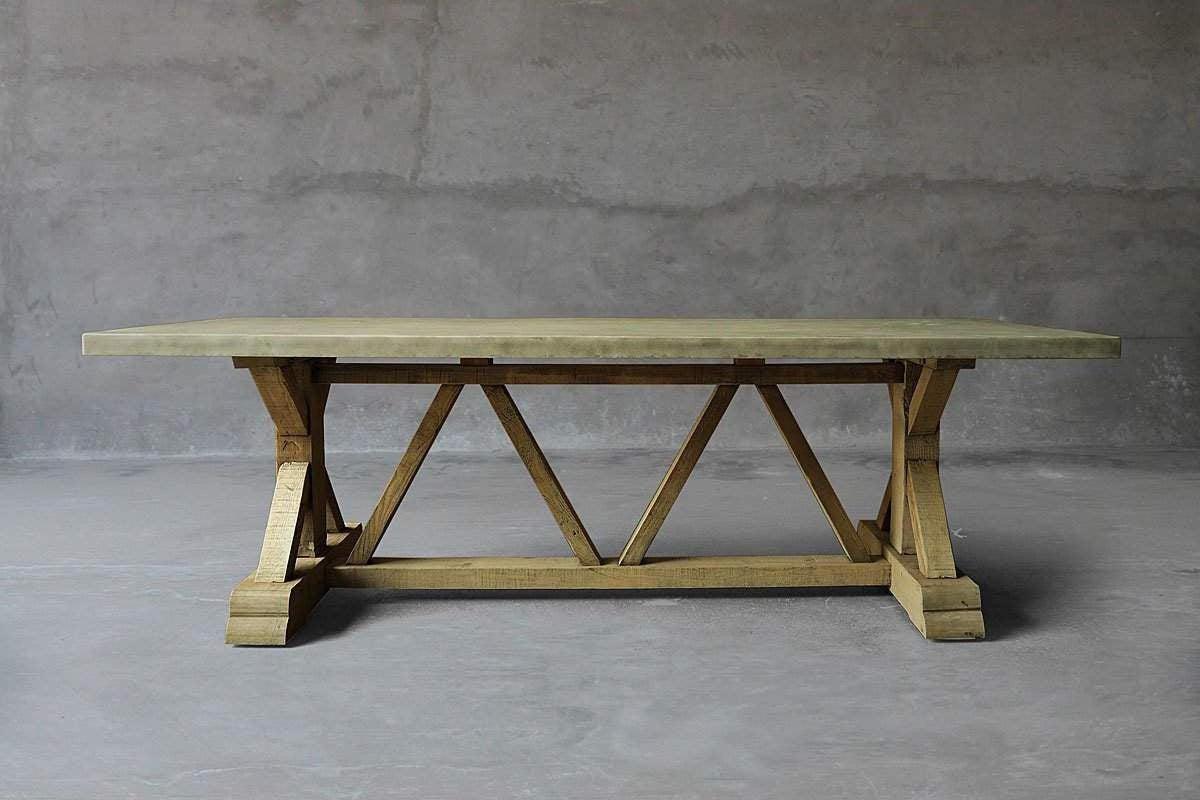 Reclaimed Timber Trestle Table with Concrete Top - Large-Organic Restoration-Blue Hand Home