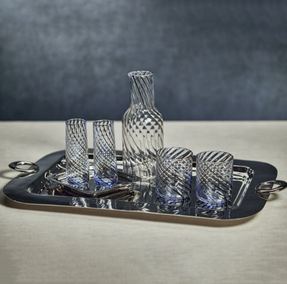 Marina Swirl High-Ball Drinking Glass-Blue Hand Home